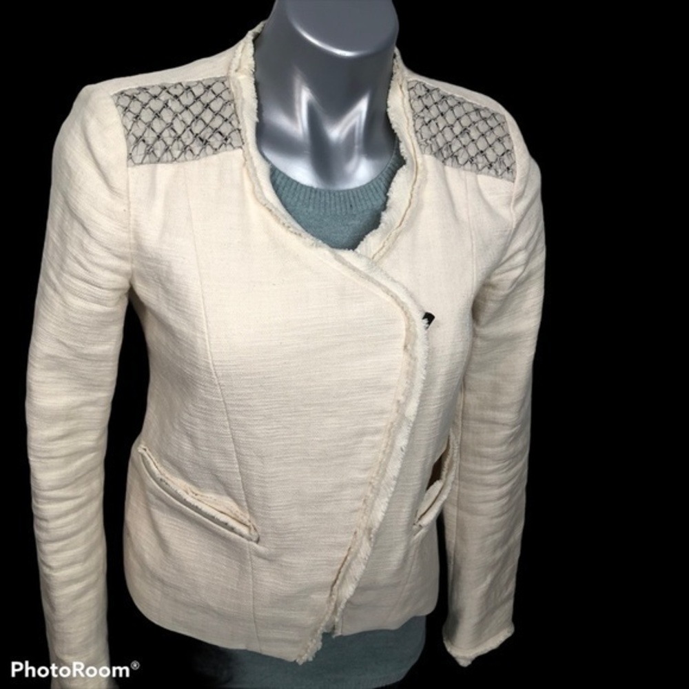 Linen blend Maje jacket with leather accents